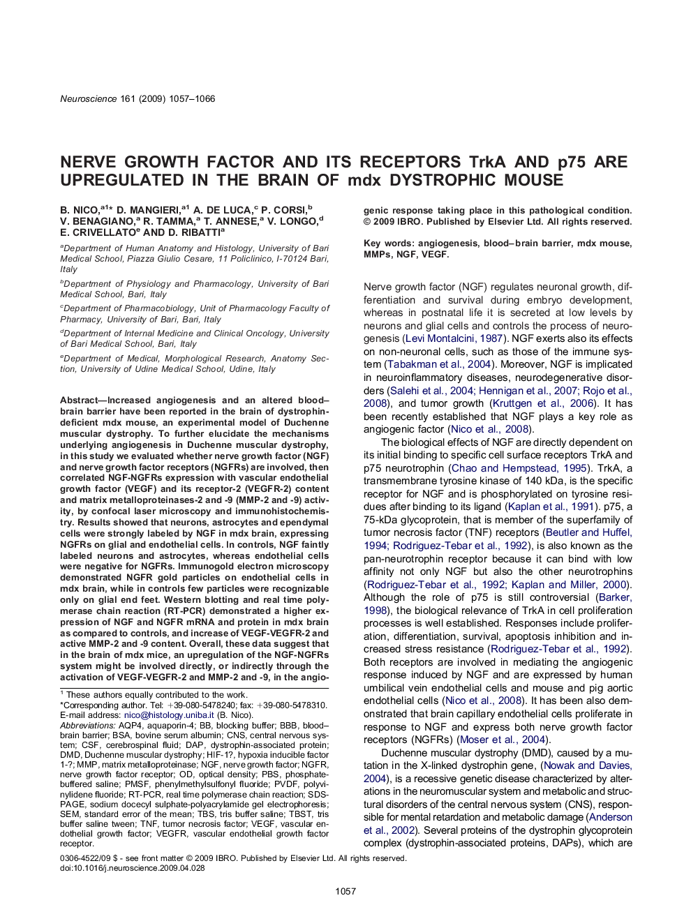 Nerve growth factor and its receptors TrkA and p75 are upregulated in the brain of mdx dystrophic mouse