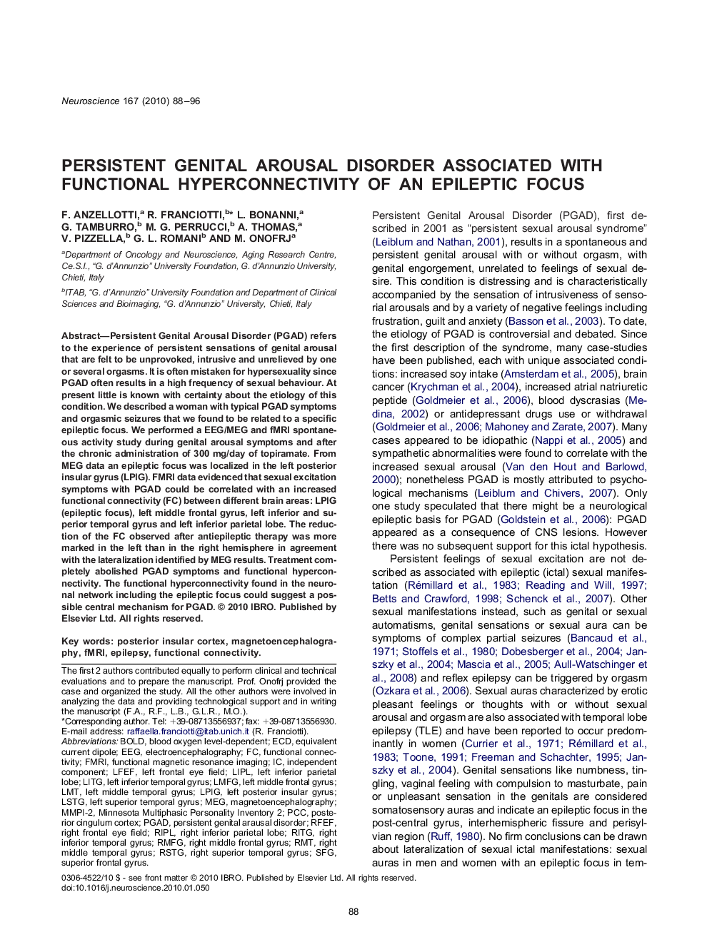 Persistent genital arousal disorder associated with functional hyperconnectivity of an epileptic focus 