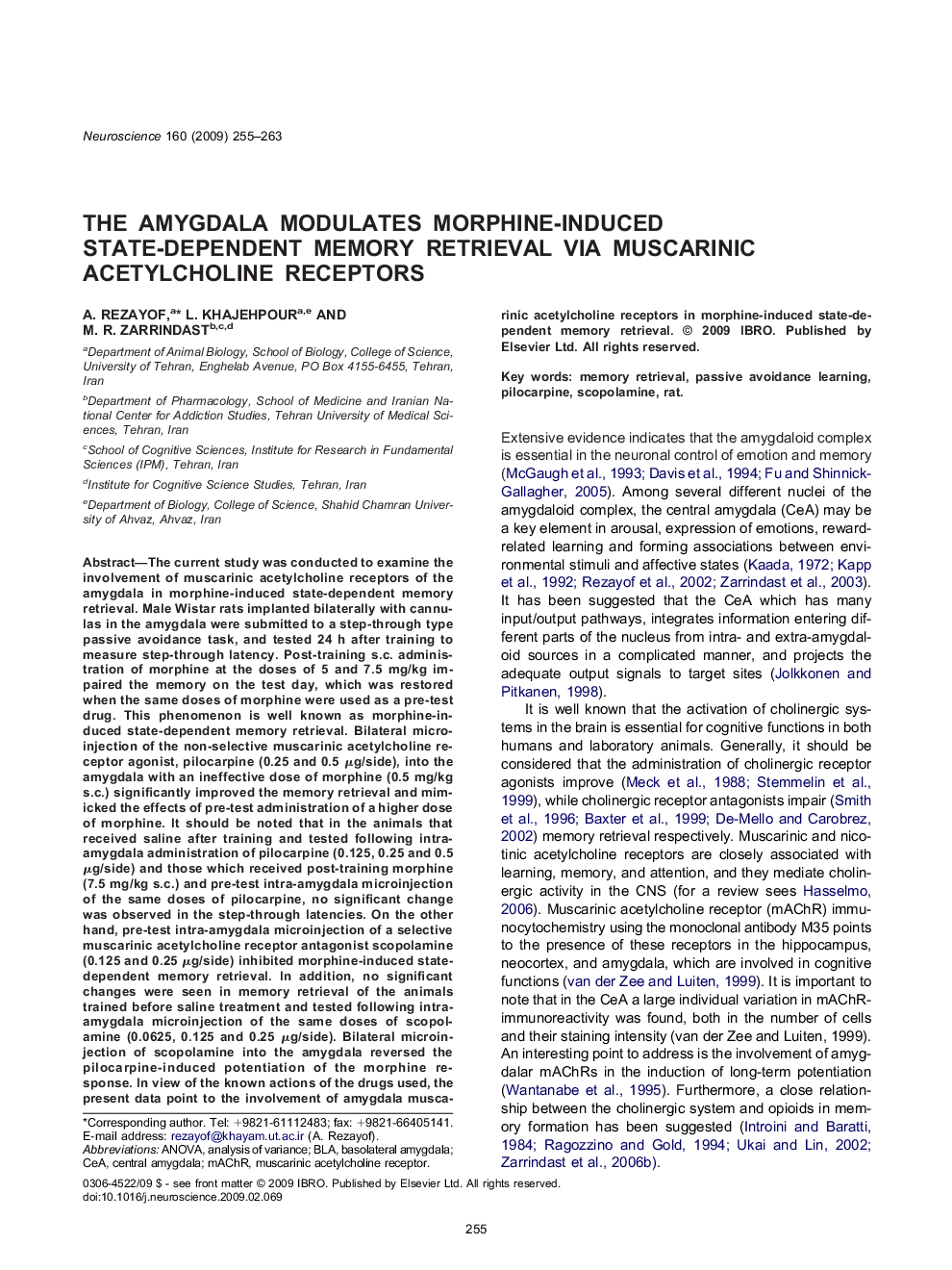 The amygdala modulates morphine-induced state-dependent memory retrieval via muscarinic acetylcholine receptors