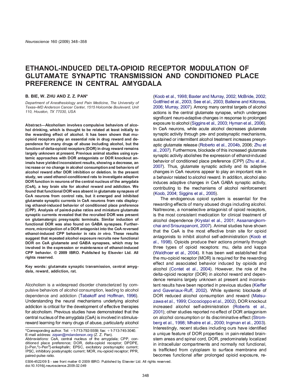 Ethanol-induced delta-opioid receptor modulation of glutamate synaptic transmission and conditioned place preference in central amygdala