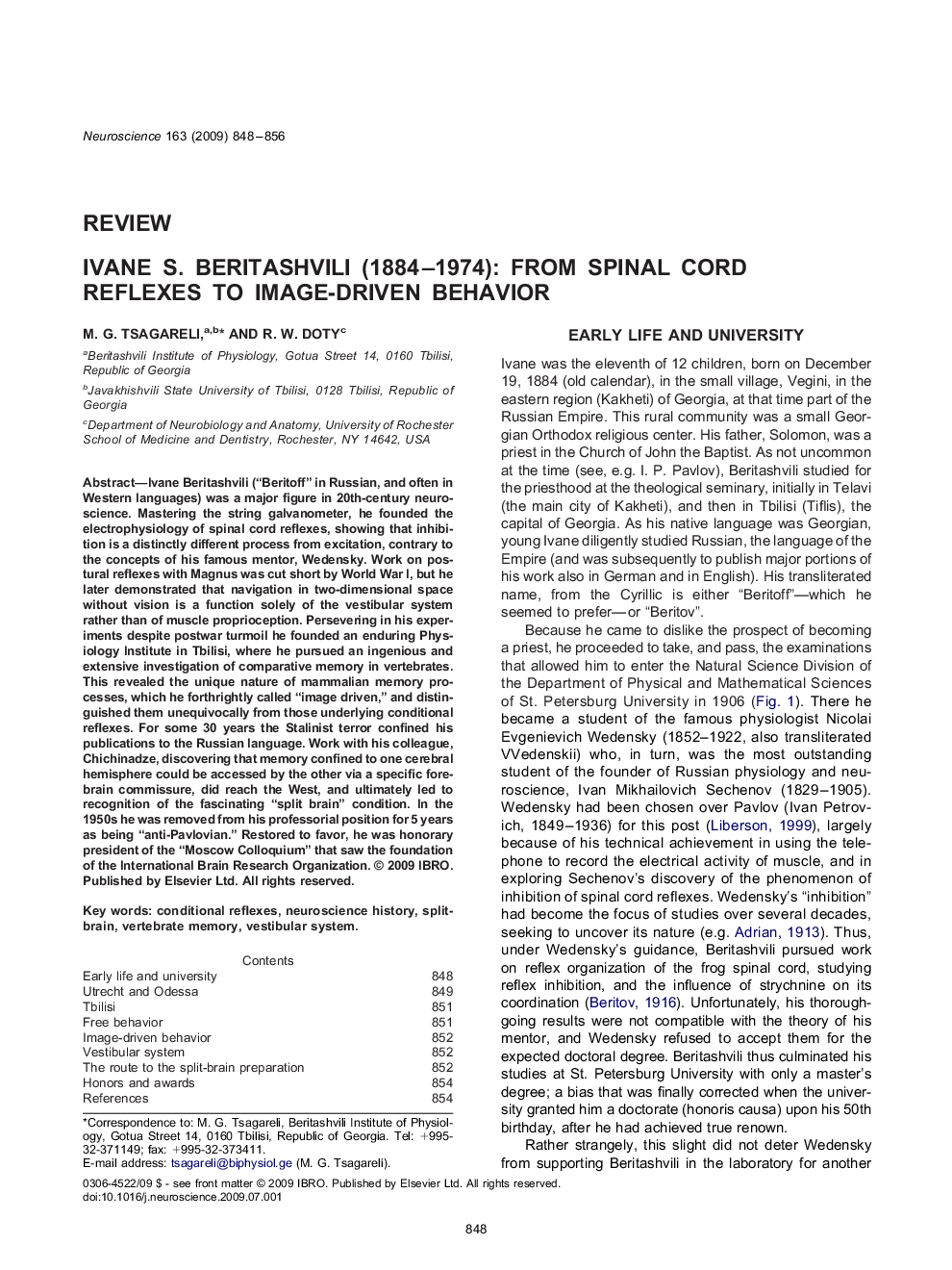 Ivane S. Beritashvili (1884–1974): from spinal cord reflexes to image-driven behavior