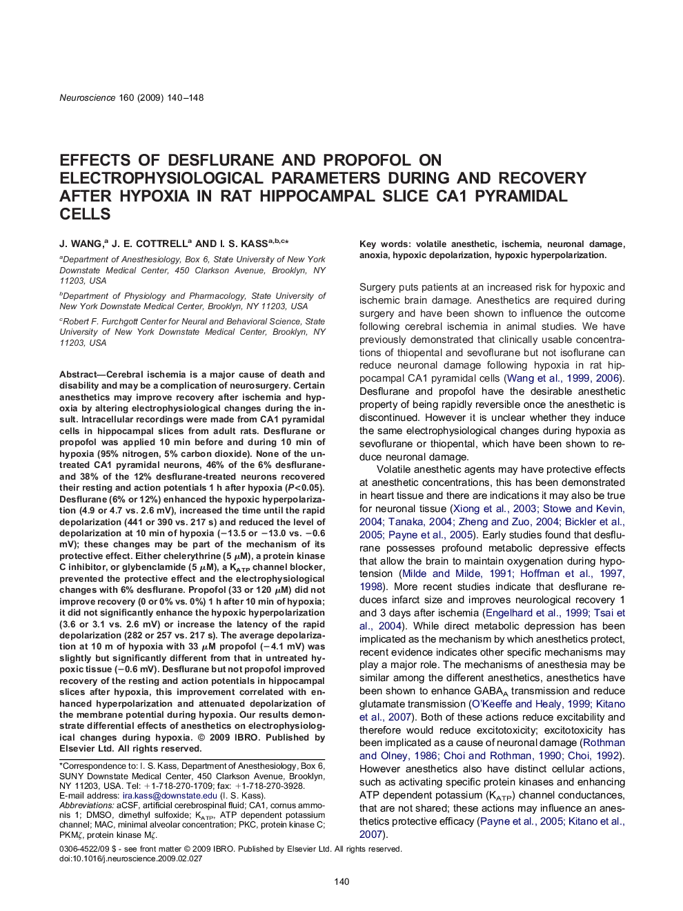 Effects of desflurane and propofol on electrophysiological parameters during and recovery after hypoxia in rat hippocampal slice CA1 pyramidal cells