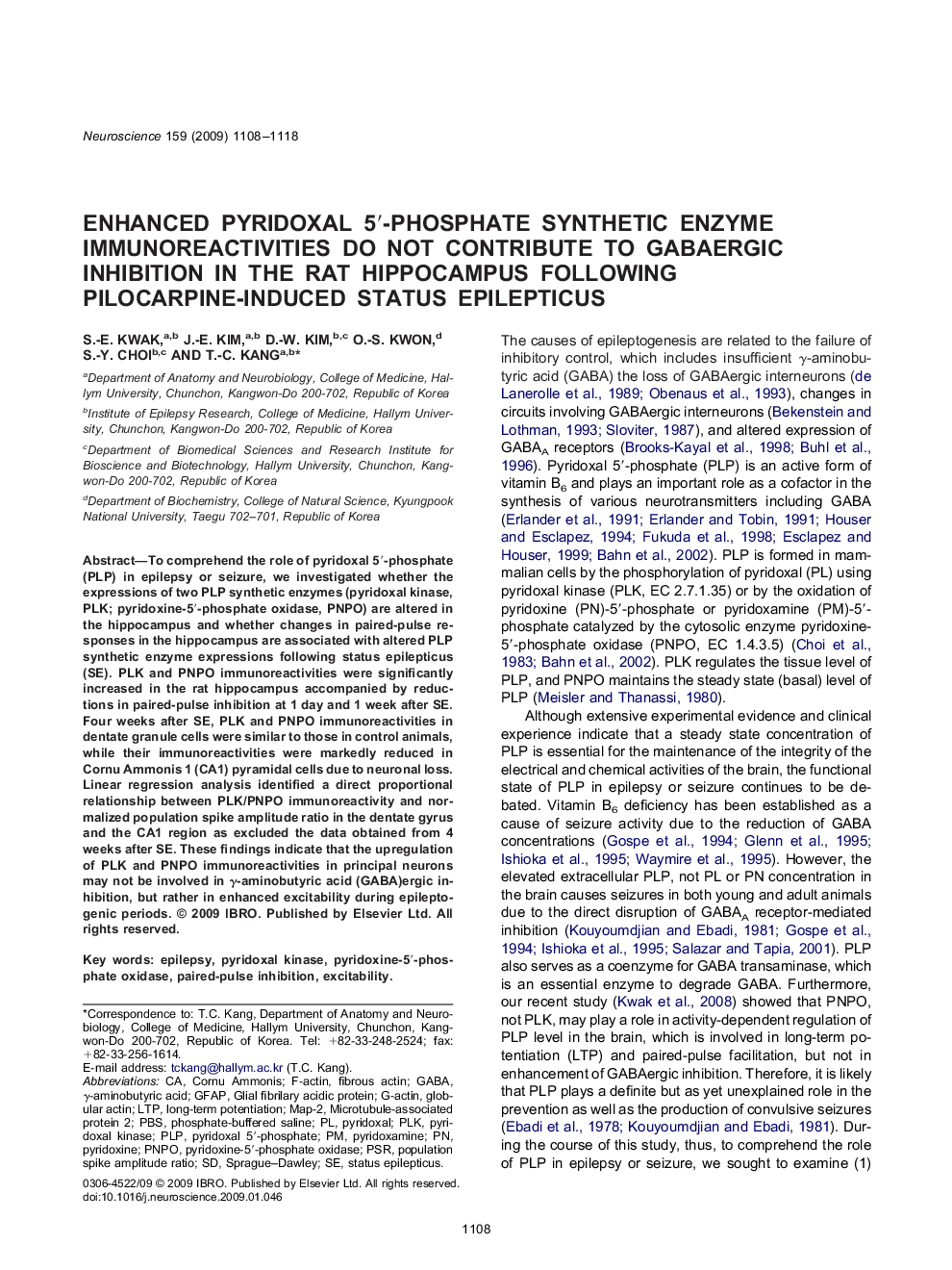 Enhanced pyridoxal 5′-phosphate synthetic enzyme immunoreactivities do not contribute to GABAergic inhibition in the rat hippocampus following pilocarpine-induced status epilepticus