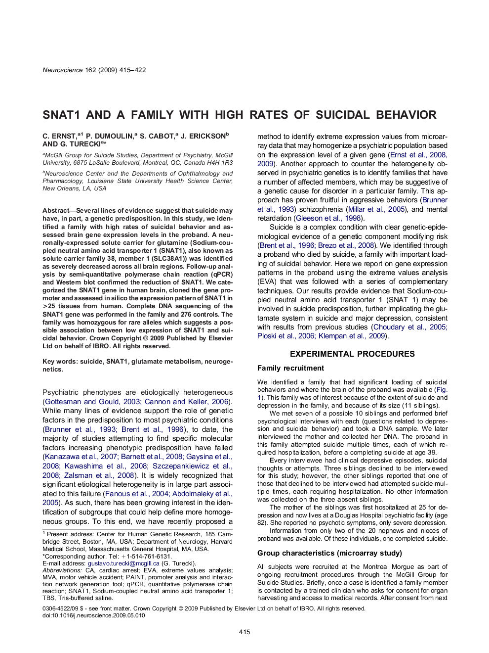 SNAT1 and a family with high rates of suicidal behavior