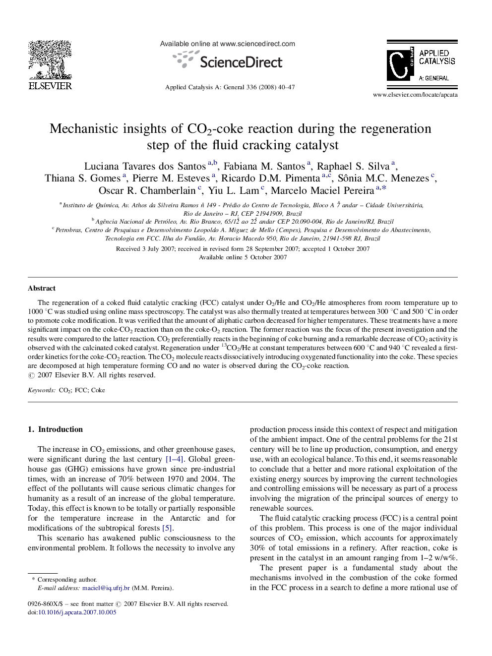 Mechanistic insights of CO2-coke reaction during the regeneration step of the fluid cracking catalyst