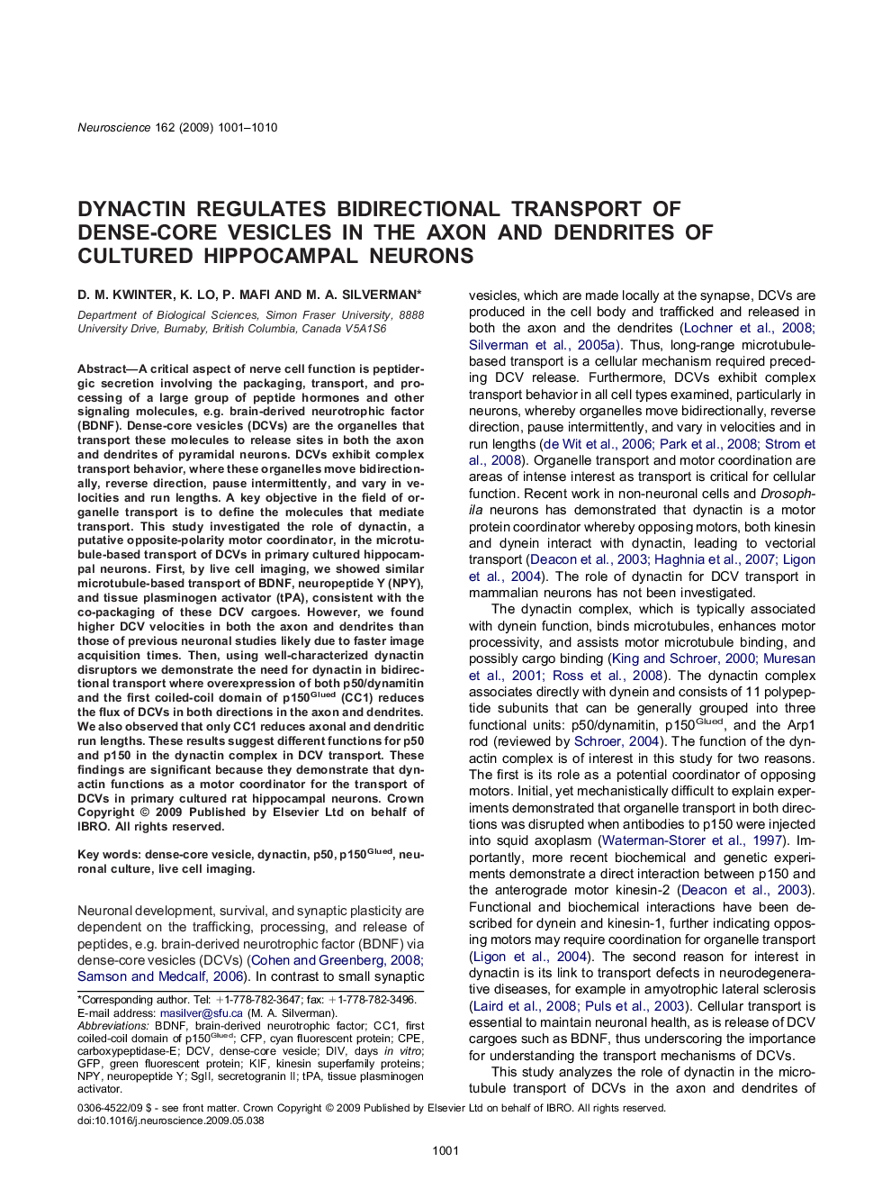 Dynactin regulates bidirectional transport of dense-core vesicles in the axon and dendrites of cultured hippocampal neurons