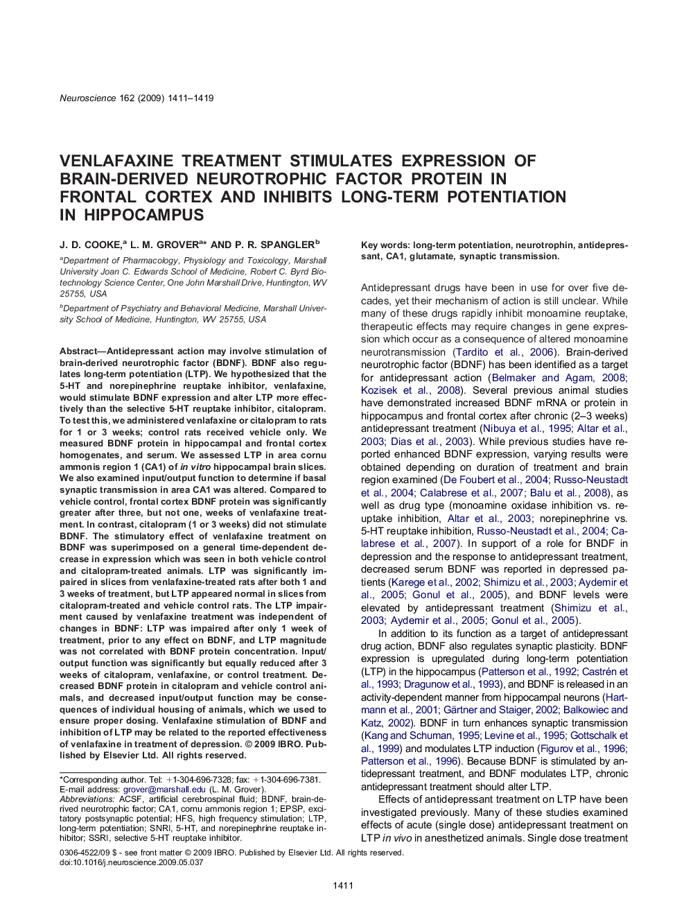 Venlafaxine treatment stimulates expression of brain-derived neurotrophic factor protein in frontal cortex and inhibits long-term potentiation in hippocampus