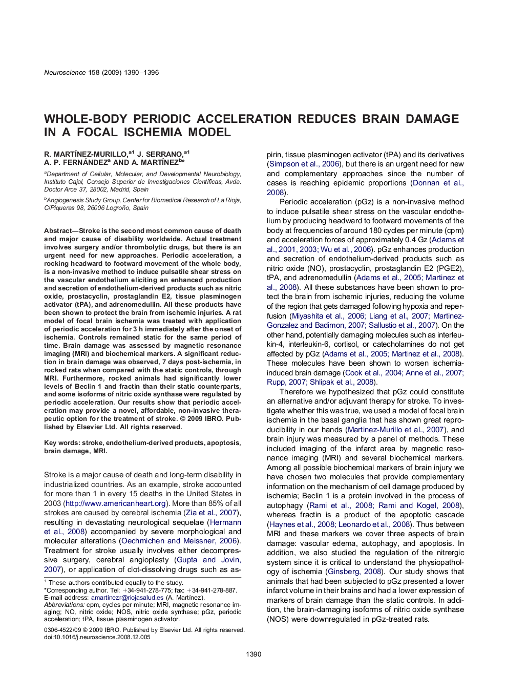 Whole-body periodic acceleration reduces brain damage in a focal ischemia model