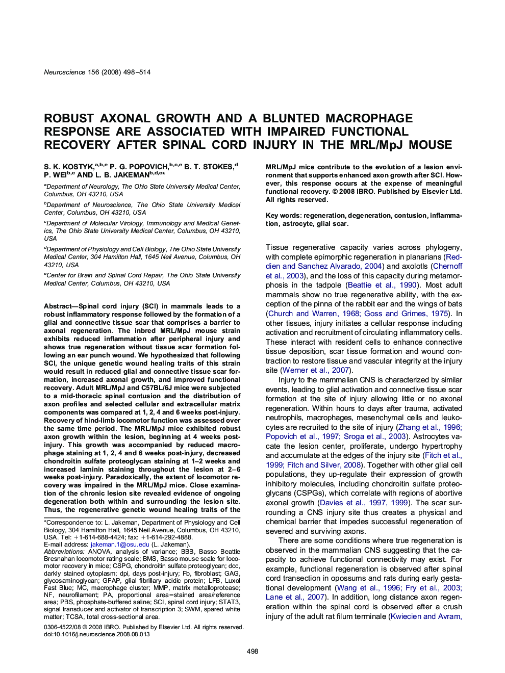 Robust axonal growth and a blunted macrophage response are associated with impaired functional recovery after spinal cord injury in the MRL/MpJ mouse