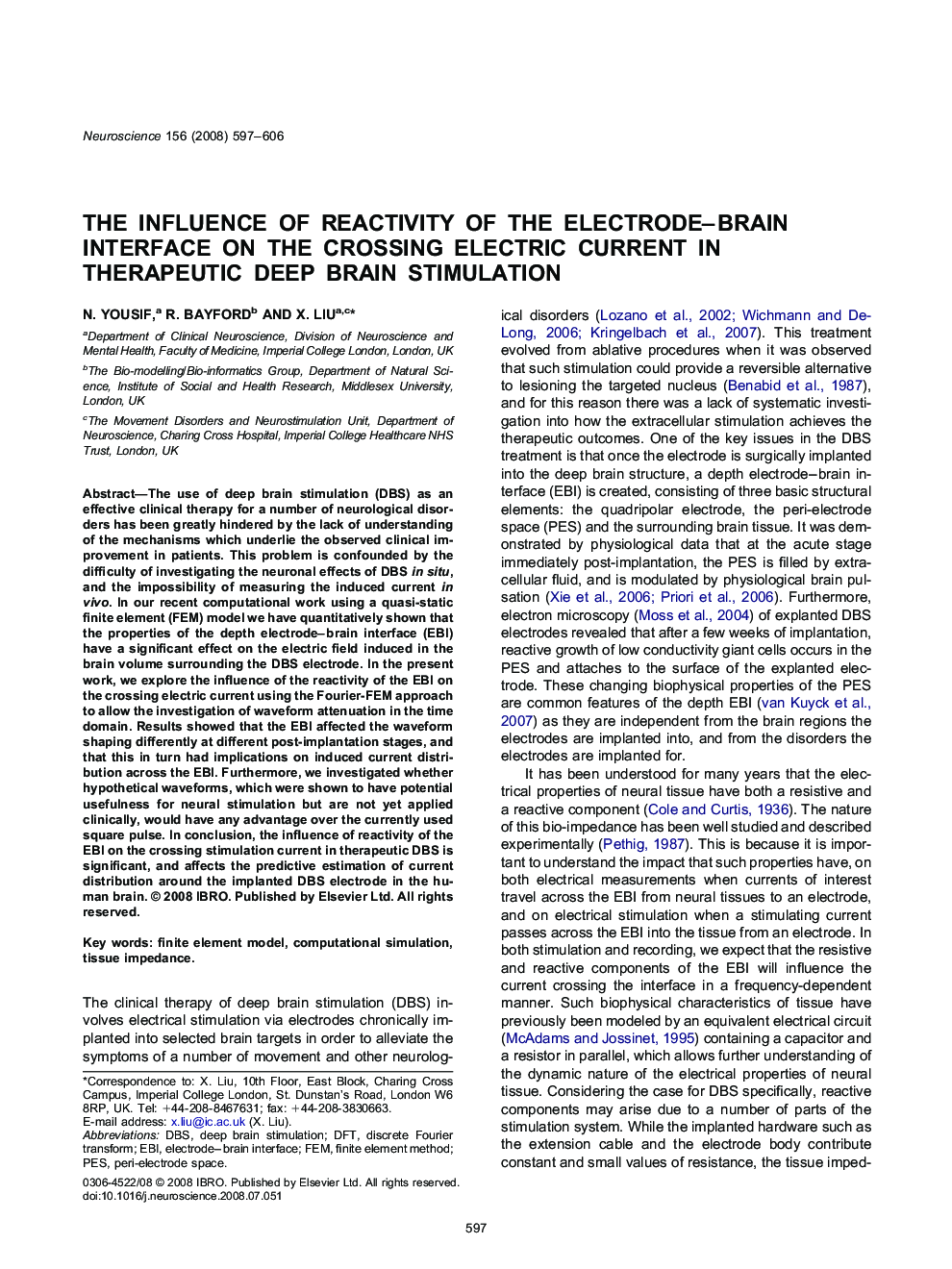 The influence of reactivity of the electrode–brain interface on the crossing electric current in therapeutic deep brain stimulation