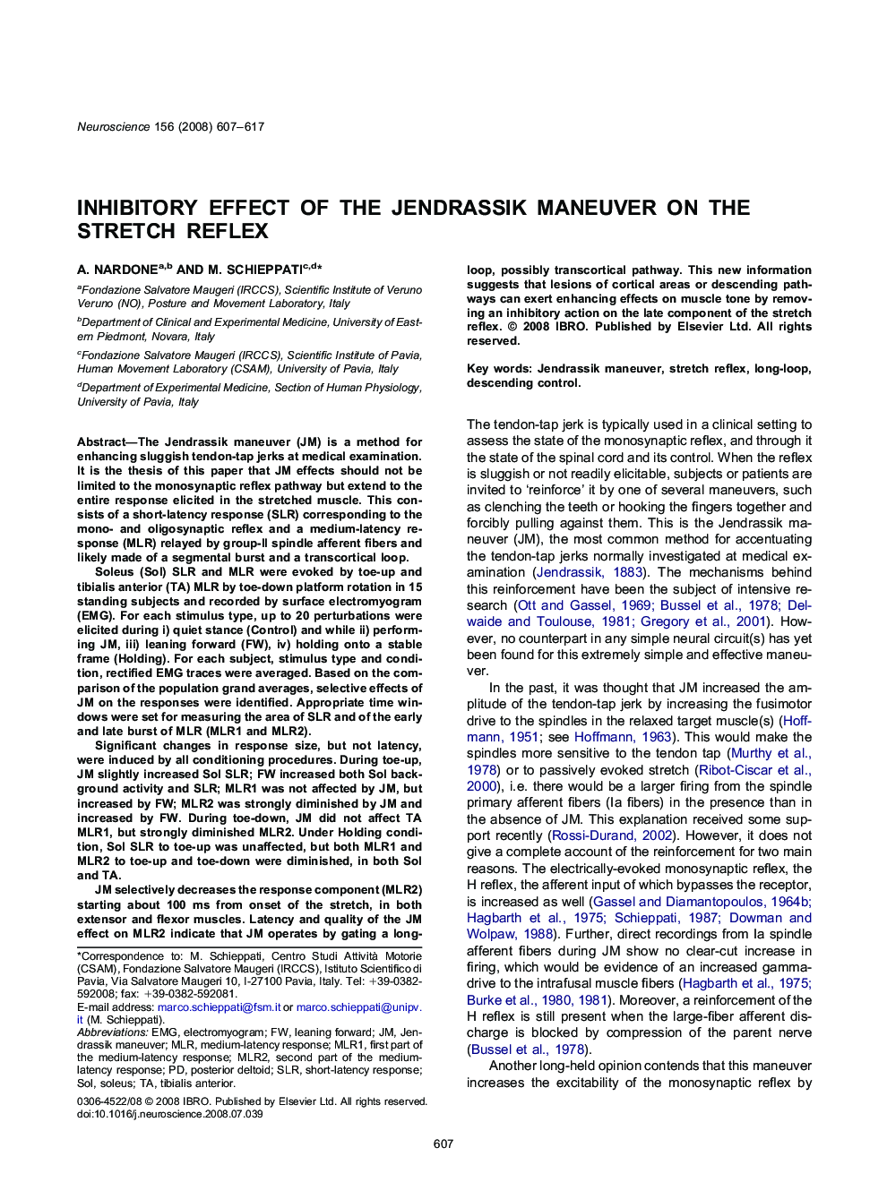 Inhibitory effect of the Jendrassik maneuver on the stretch reflex