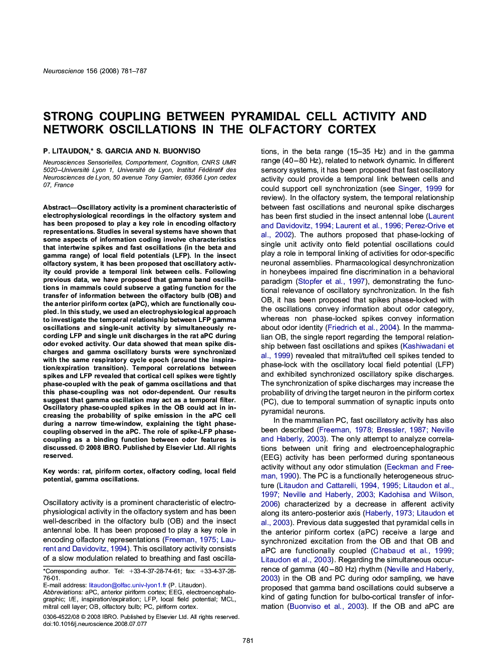 Strong coupling between pyramidal cell activity and network oscillations in the olfactory cortex