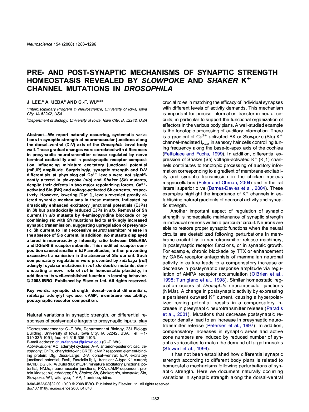 Pre- and post-synaptic mechanisms of synaptic strength homeostasis revealed by slowpoke and shaker K+ channel mutations in Drosophila