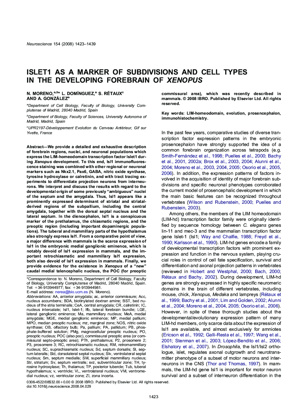 Islet1 as a marker of subdivisions and cell types in the developing forebrain of Xenopus