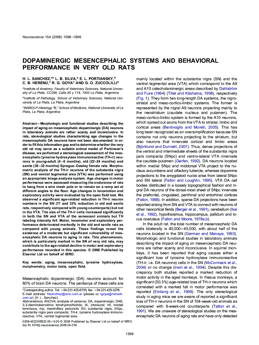 Dopaminergic mesencephalic systems and behavioral performance in very old rats