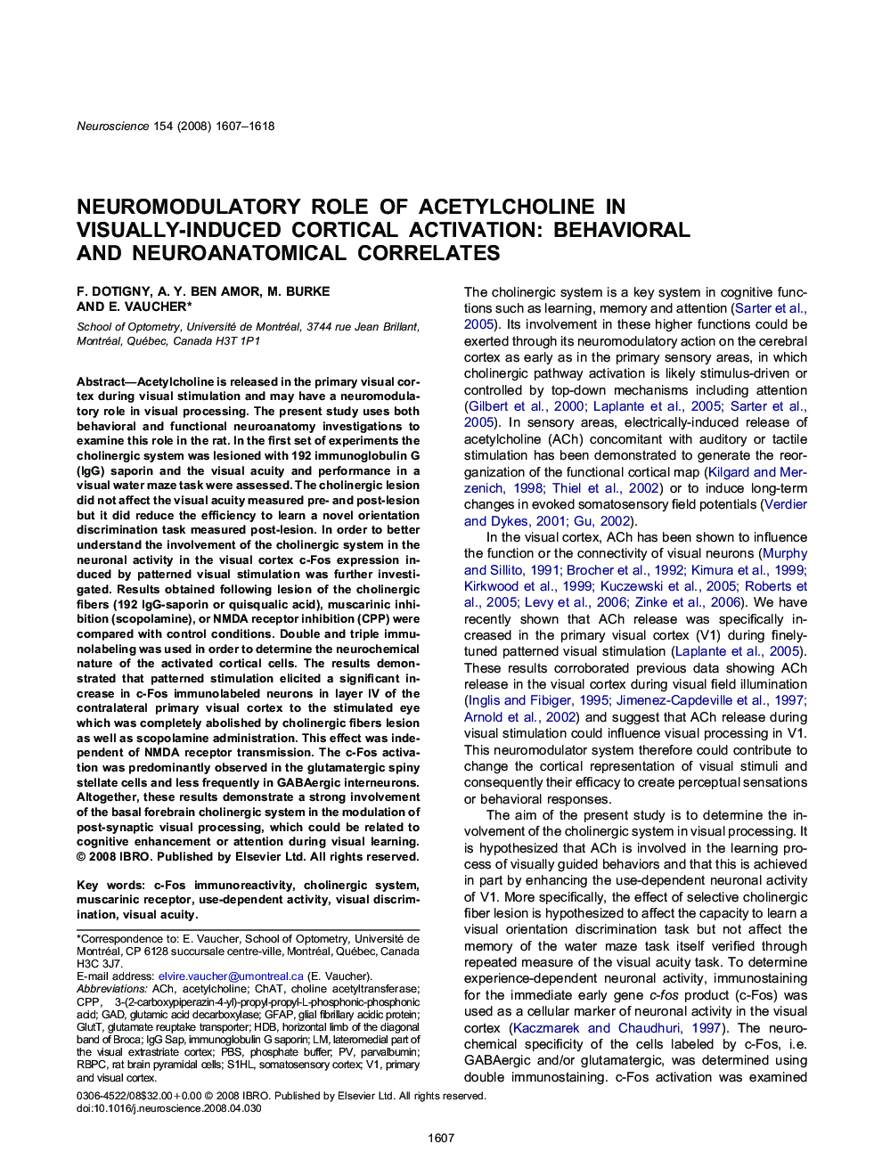 Neuromodulatory role of acetylcholine in visually-induced cortical activation: Behavioral and neuroanatomical correlates