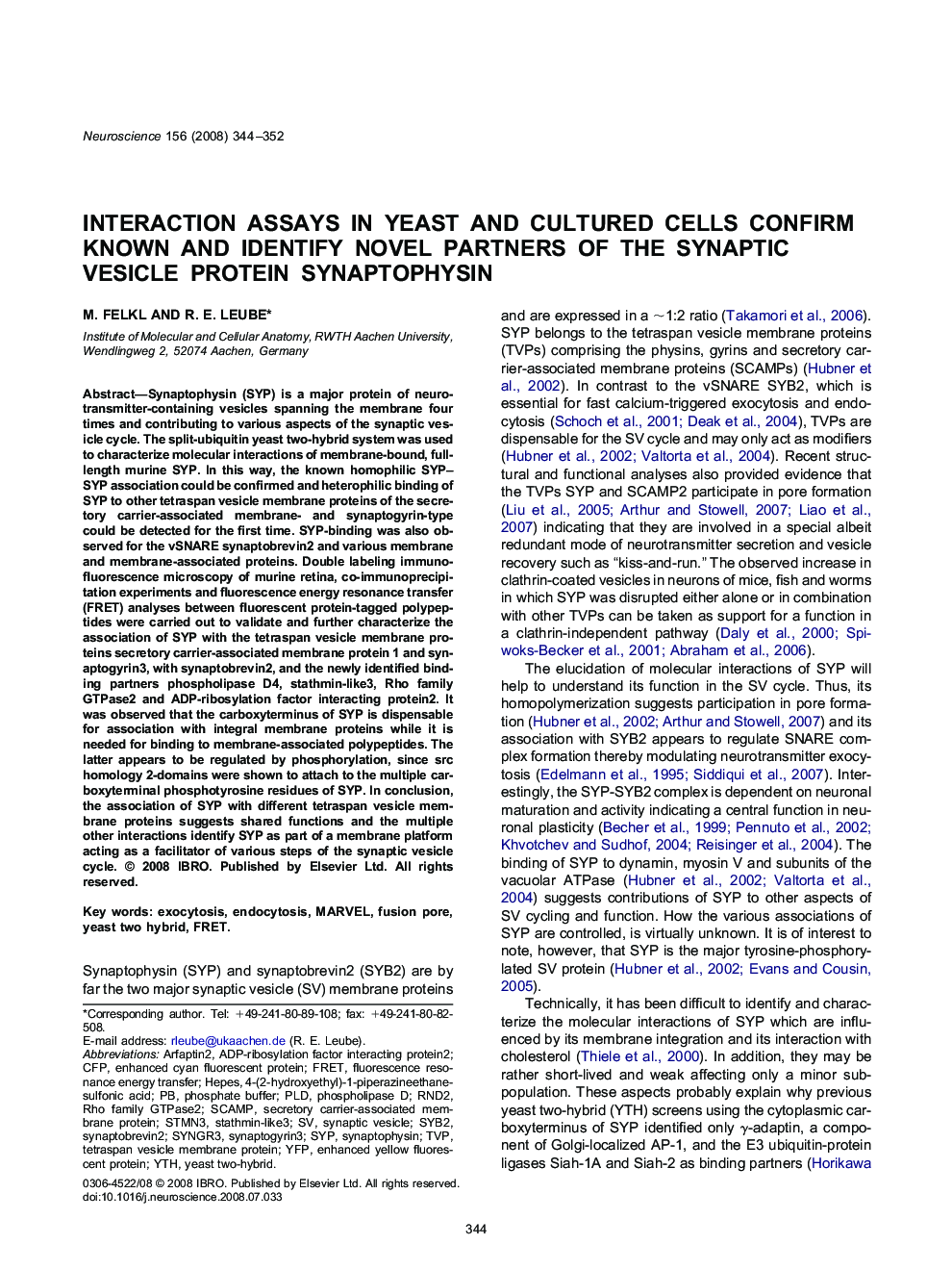 Interaction assays in yeast and cultured cells confirm known and identify novel partners of the synaptic vesicle protein synaptophysin