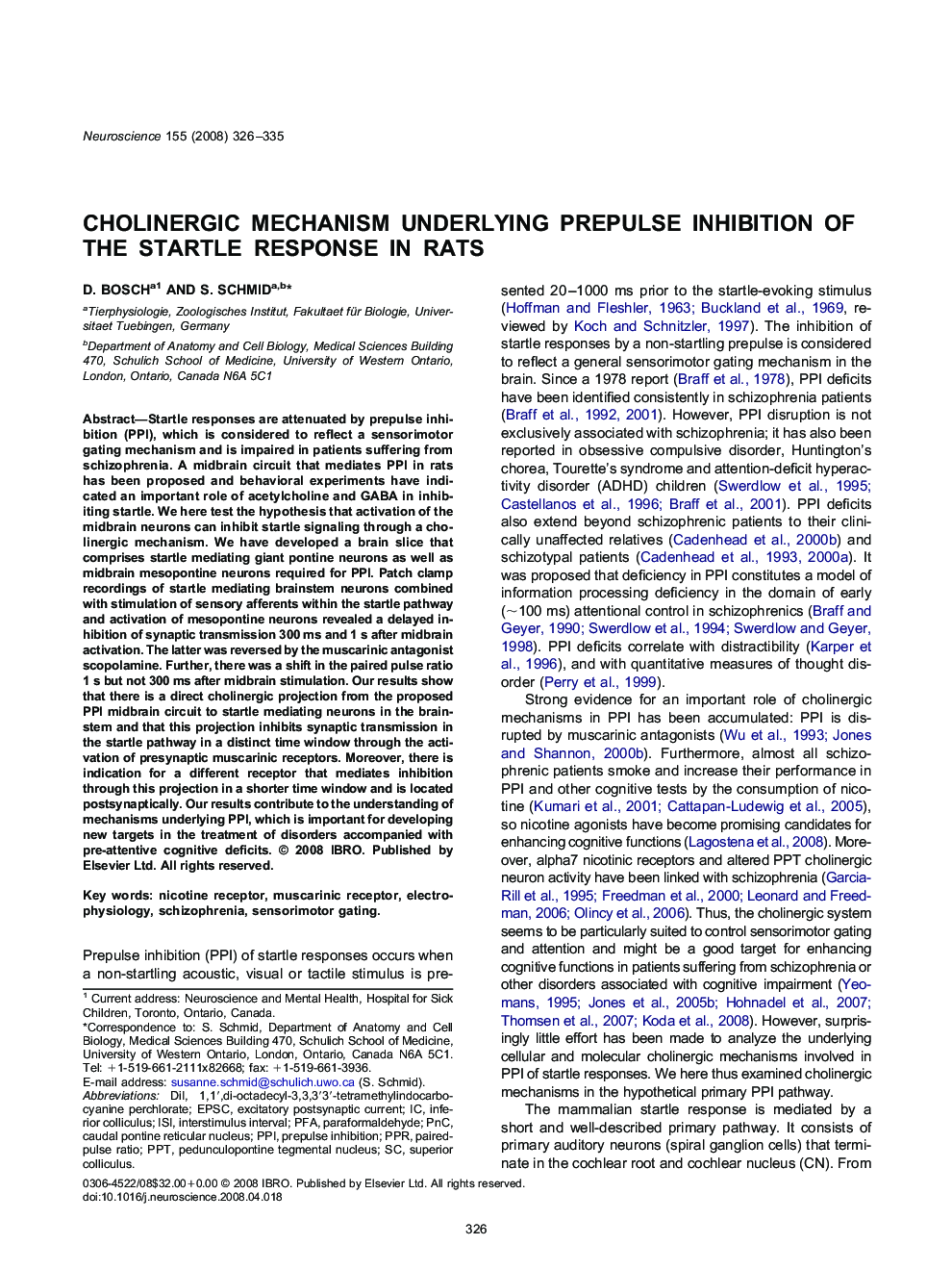 Cholinergic mechanism underlying prepulse inhibition of the startle response in rats