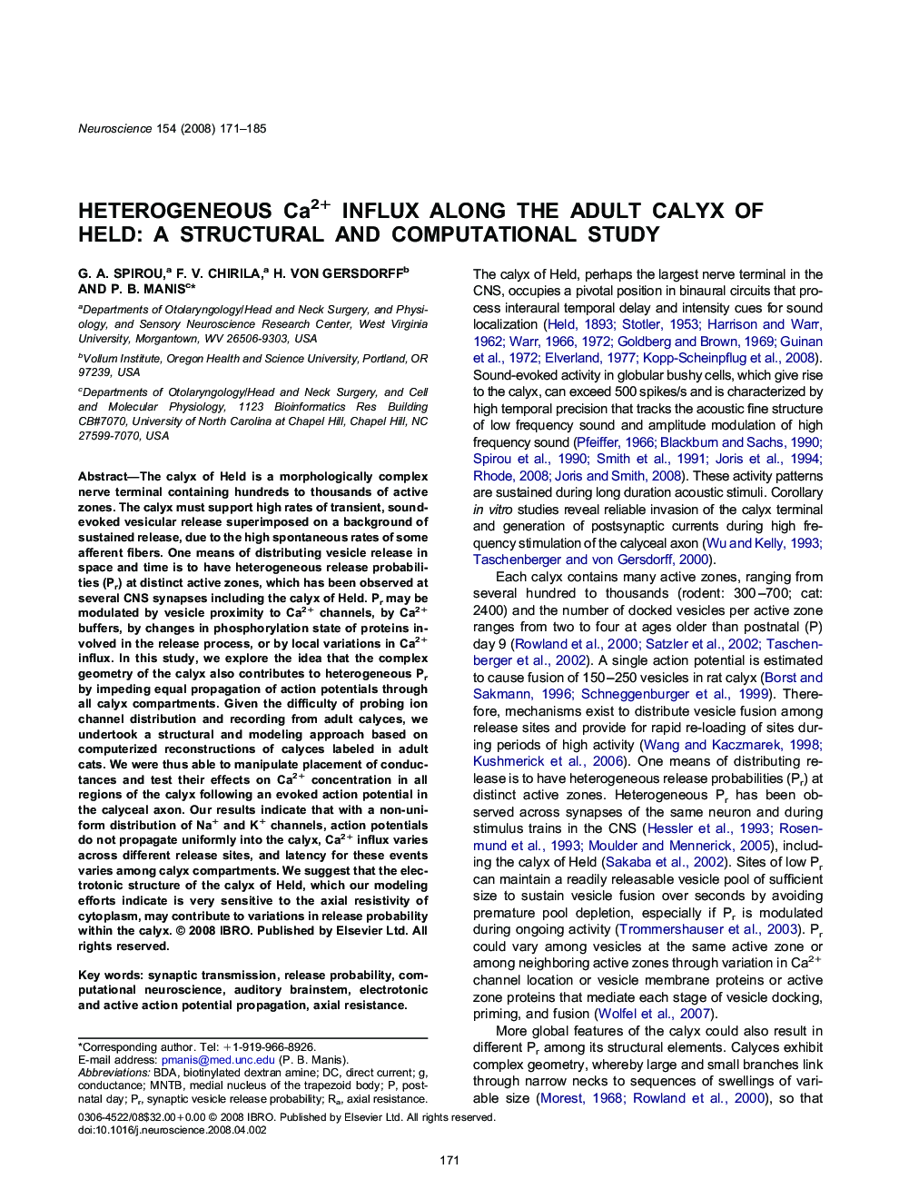 Heterogeneous Ca2+ influx along the adult calyx of held: A structural and computational study