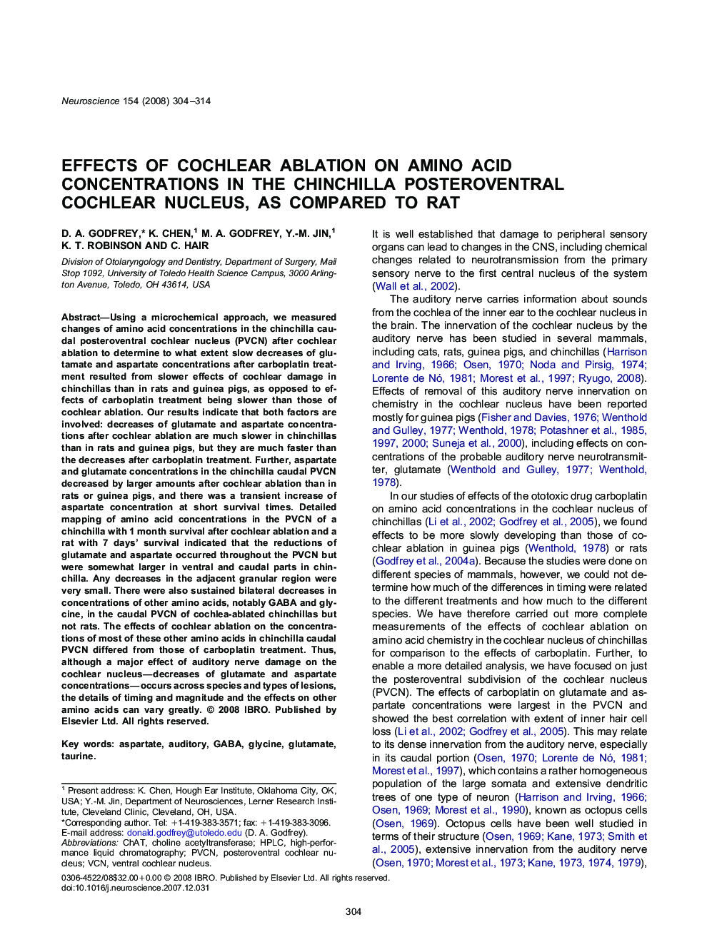 Effects of cochlear ablation on amino acid concentrations in the chinchilla posteroventral cochlear nucleus, as compared to rat