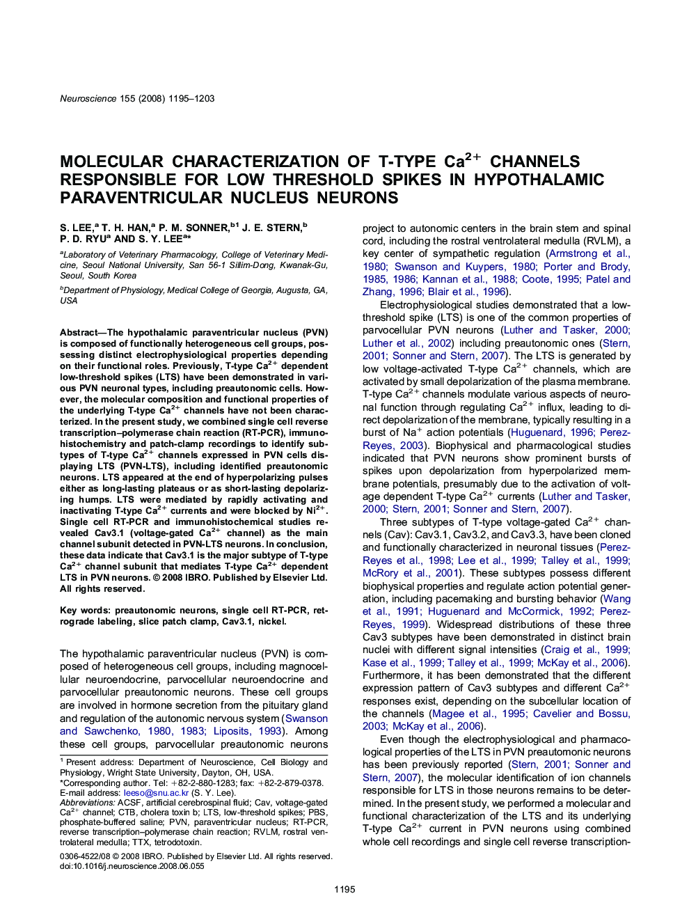 Molecular characterization of T-type Ca2+ channels responsible for low threshold spikes in hypothalamic paraventricular nucleus neurons