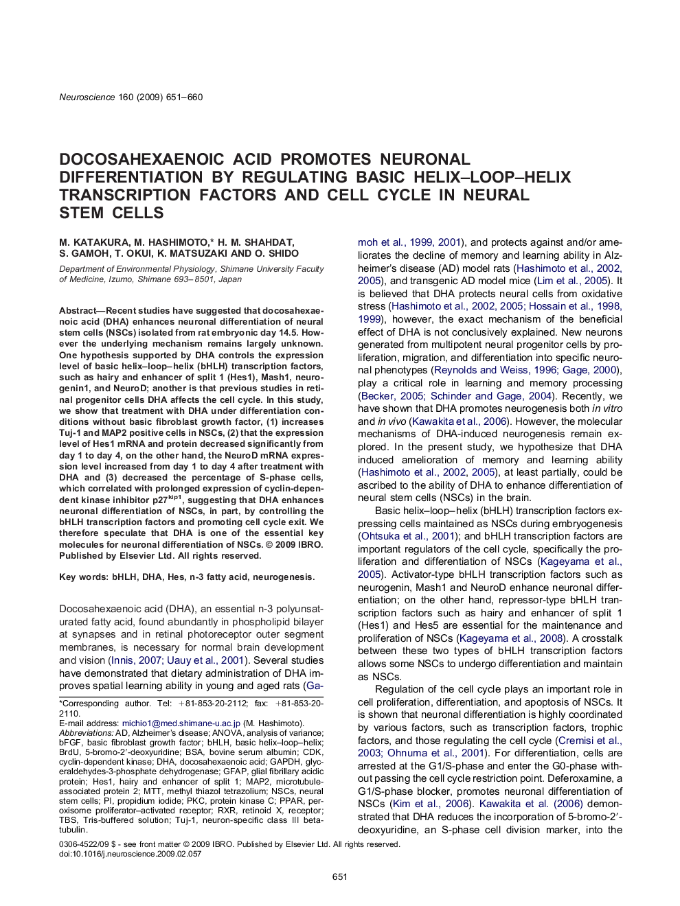 Docosahexaenoic acid promotes neuronal differentiation by regulating basic helix–loop–helix transcription factors and cell cycle in neural stem cells