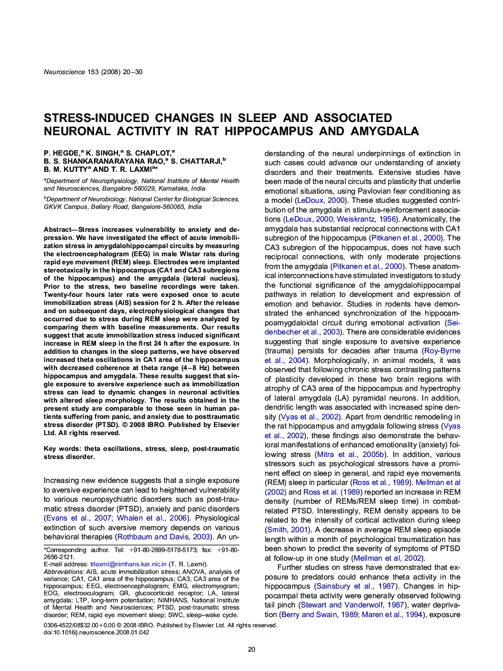 Stress-induced changes in sleep and associated neuronal activity in rat hippocampus and amygdala