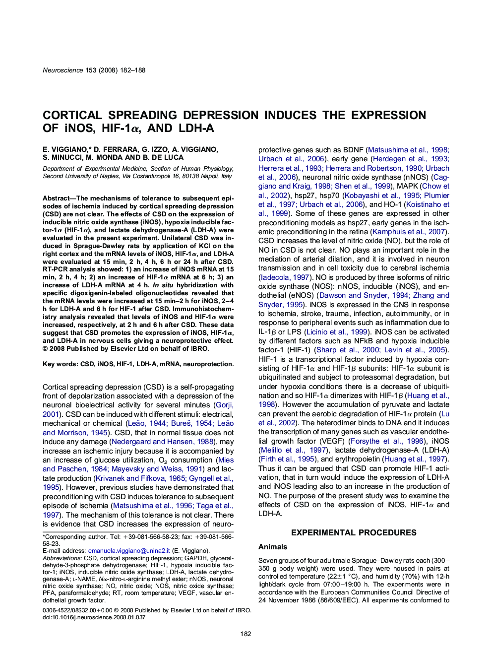 Cortical spreading depression induces the expression of iNOS, HIF-1α, and LDH-A