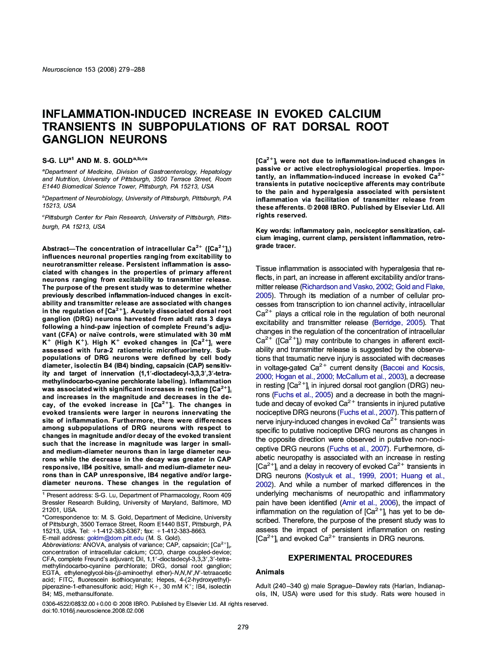 Inflammation-induced increase in evoked calcium transients in subpopulations of rat dorsal root ganglion neurons