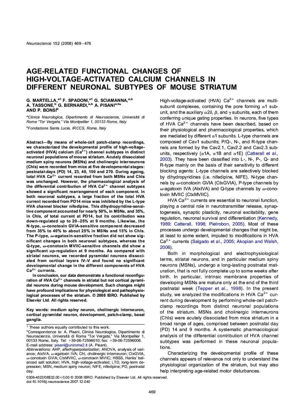 Age-related functional changes of high-voltage-activated calcium channels in different neuronal subtypes of mouse striatum