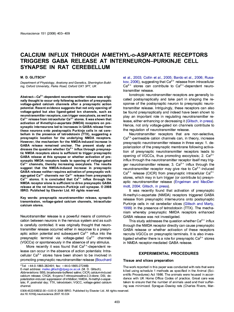 Calcium influx through N-methyl-d-aspartate receptors triggers GABA release at interneuron–Purkinje cell synapse in rat cerebellum