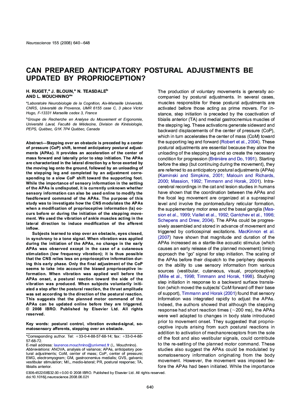 Can prepared anticipatory postural adjustments be updated by proprioception?