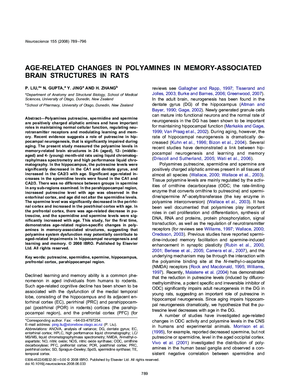 Age-related changes in polyamines in memory-associated brain structures in rats