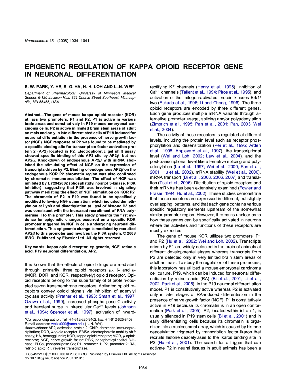 Epigenetic regulation of kappa opioid receptor gene in neuronal differentiation