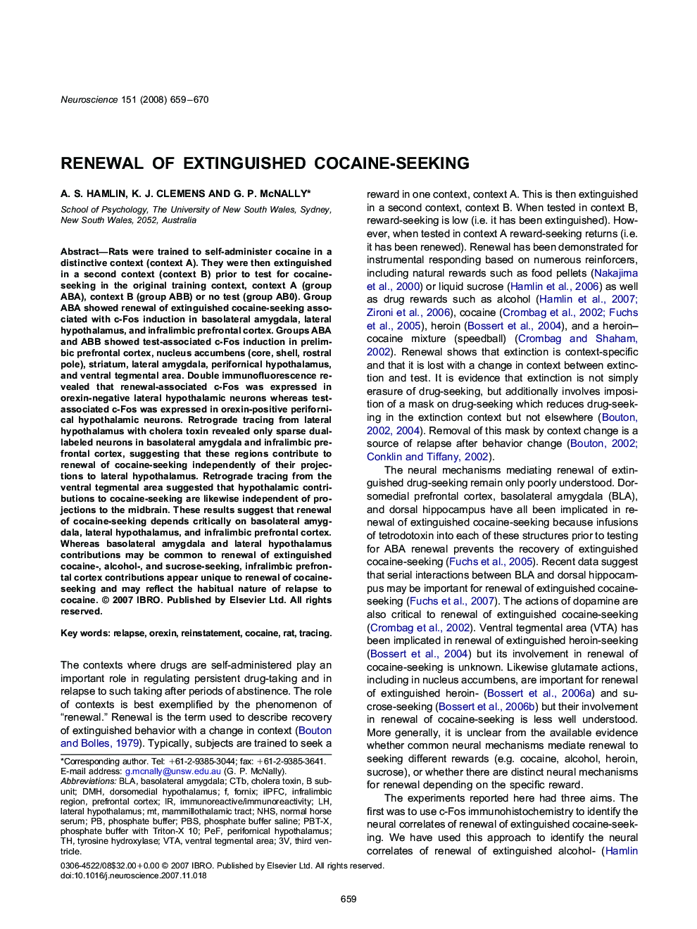 Renewal of extinguished cocaine-seeking