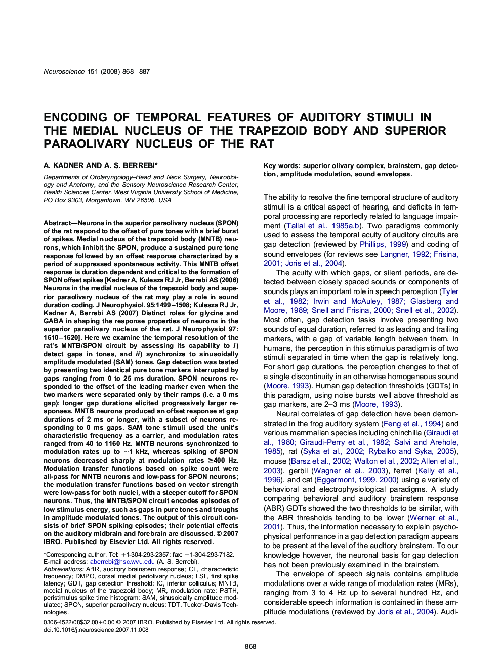 Encoding of temporal features of auditory stimuli in the medial nucleus of the trapezoid body and superior paraolivary nucleus of the rat