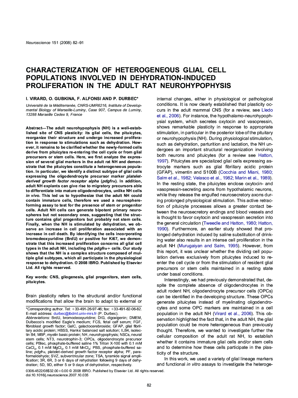 Characterization of heterogeneous glial cell populations involved in dehydration-induced proliferation in the adult rat neurohypophysis