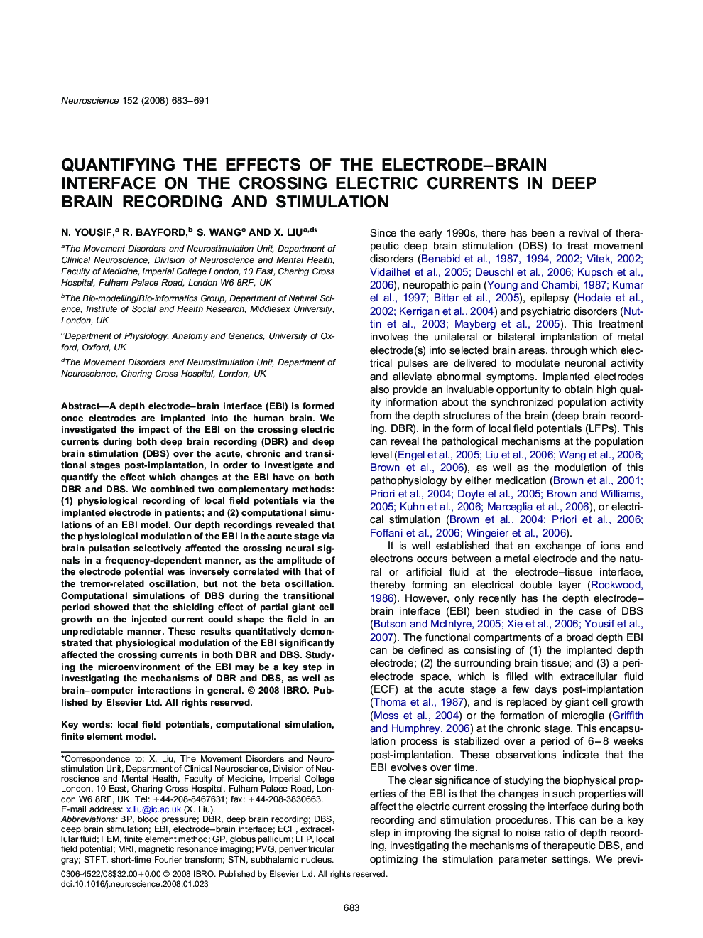 Quantifying the effects of the electrode–brain interface on the crossing electric currents in deep brain recording and stimulation