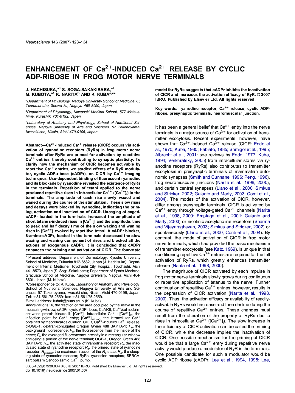 Enhancement of Ca2+-induced Ca2+ release by cyclic ADP-ribose in frog motor nerve terminals