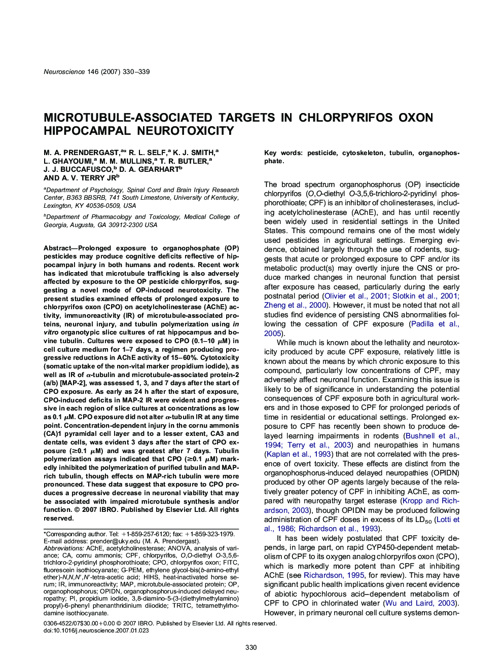 Microtubule-associated targets in chlorpyrifos oxon hippocampal neurotoxicity