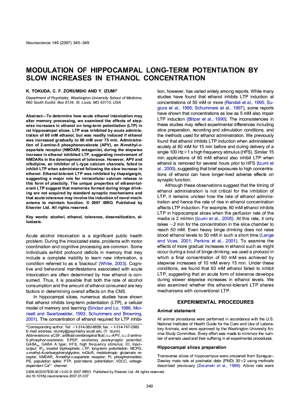 Modulation of hippocampal long-term potentiation by slow increases in ethanol concentration