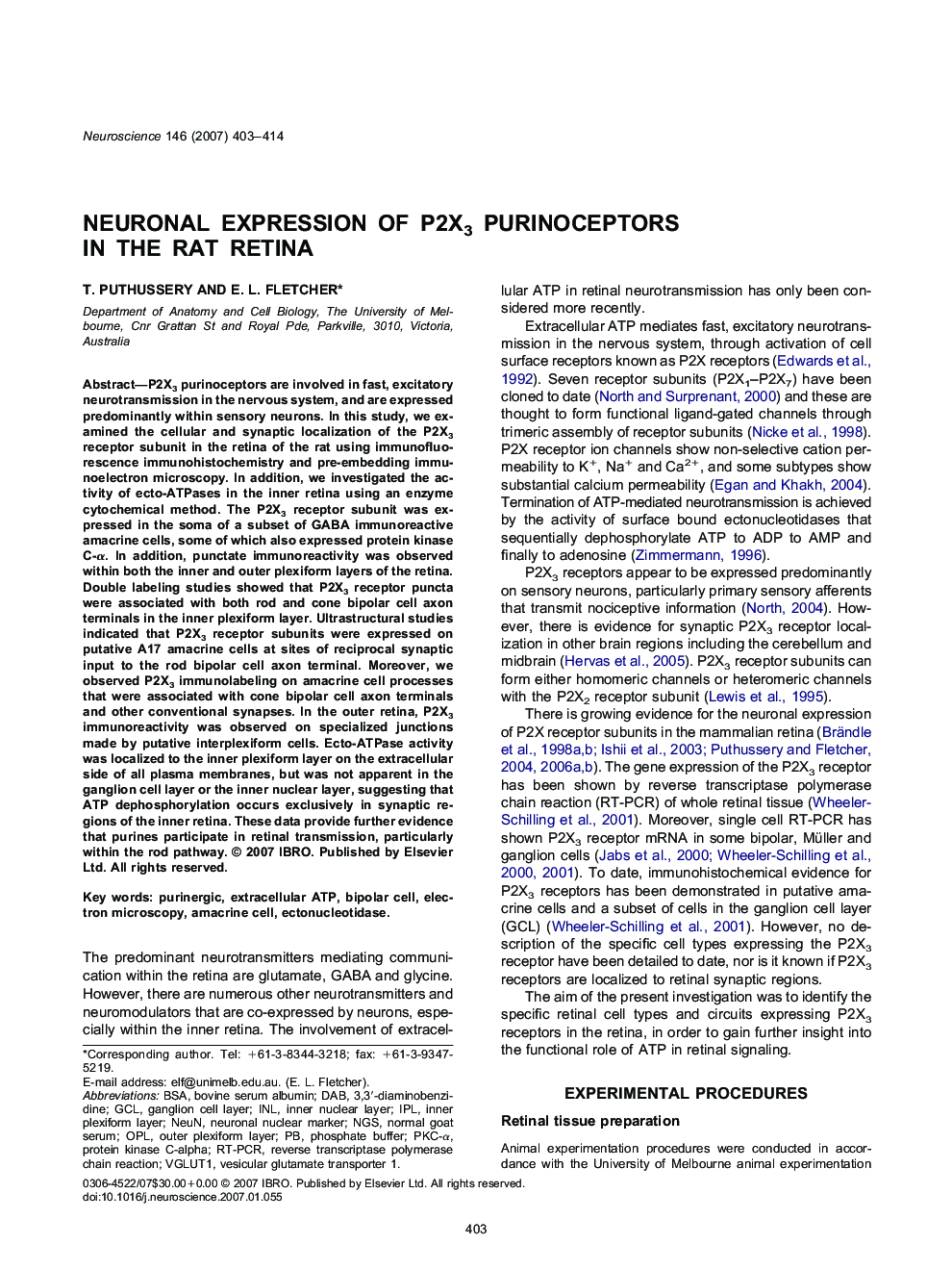 Neuronal expression of P2X3 purinoceptors in the rat retina