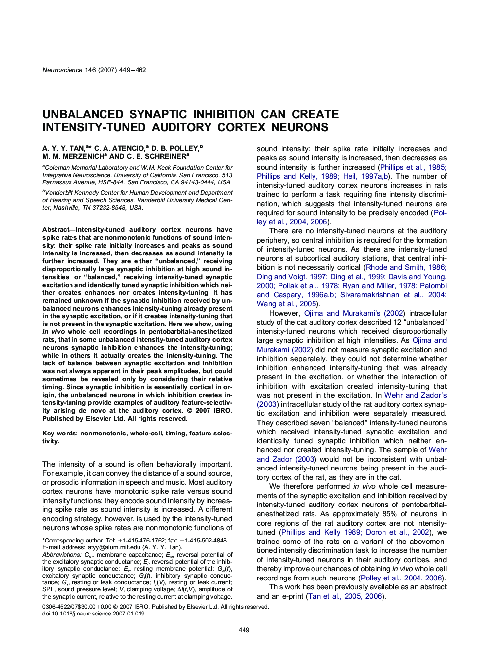 Unbalanced synaptic inhibition can create intensity-tuned auditory cortex neurons