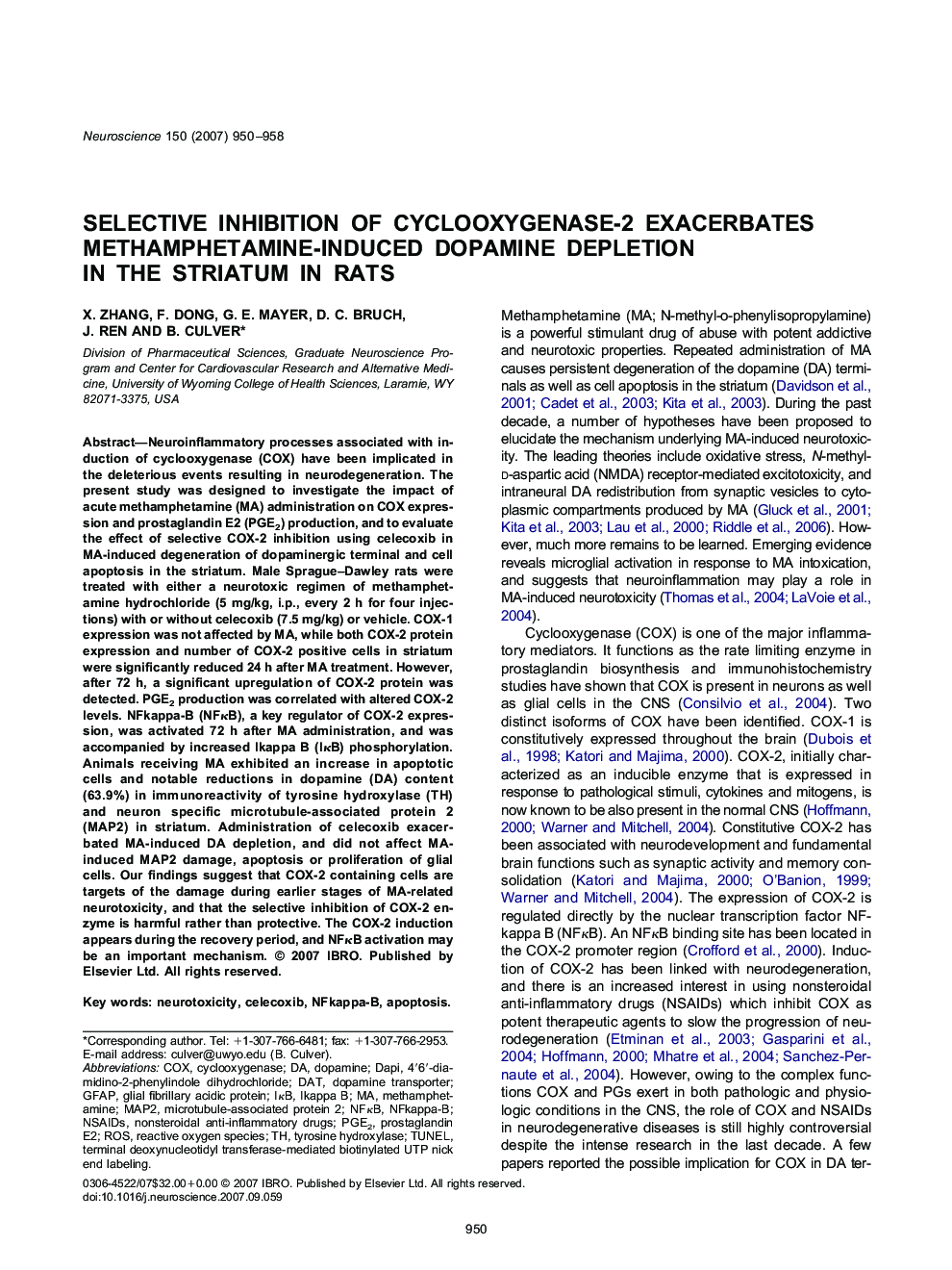 Selective inhibition of cyclooxygenase-2 exacerbates methamphetamine-induced dopamine depletion in the striatum in rats