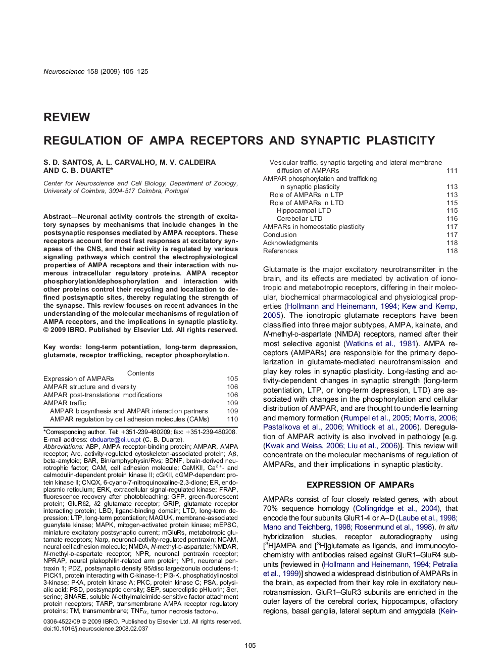 Regulation of AMPA receptors and synaptic plasticity