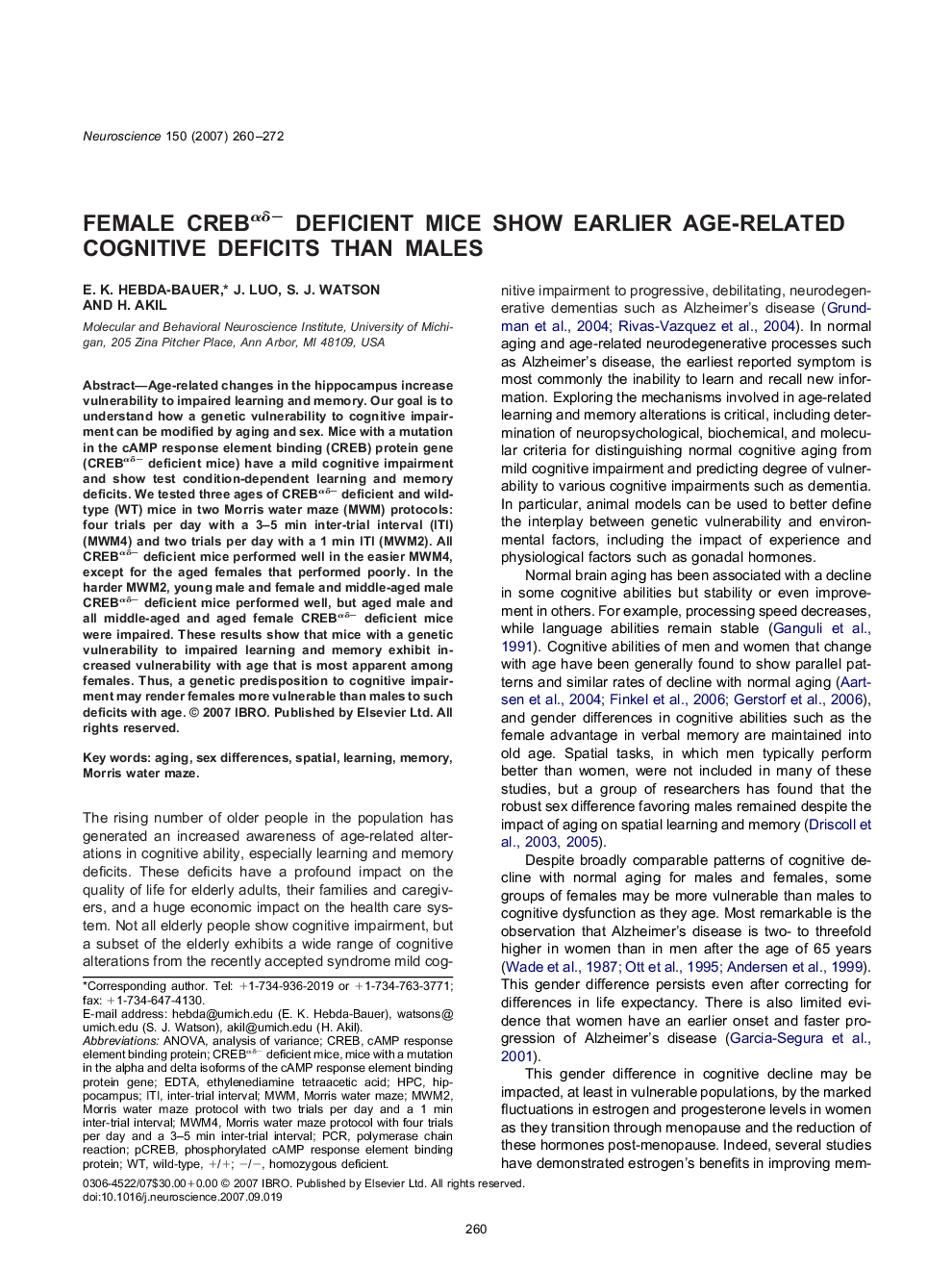 Female CREBαδ− deficient mice show earlier age-related cognitive deficits than males