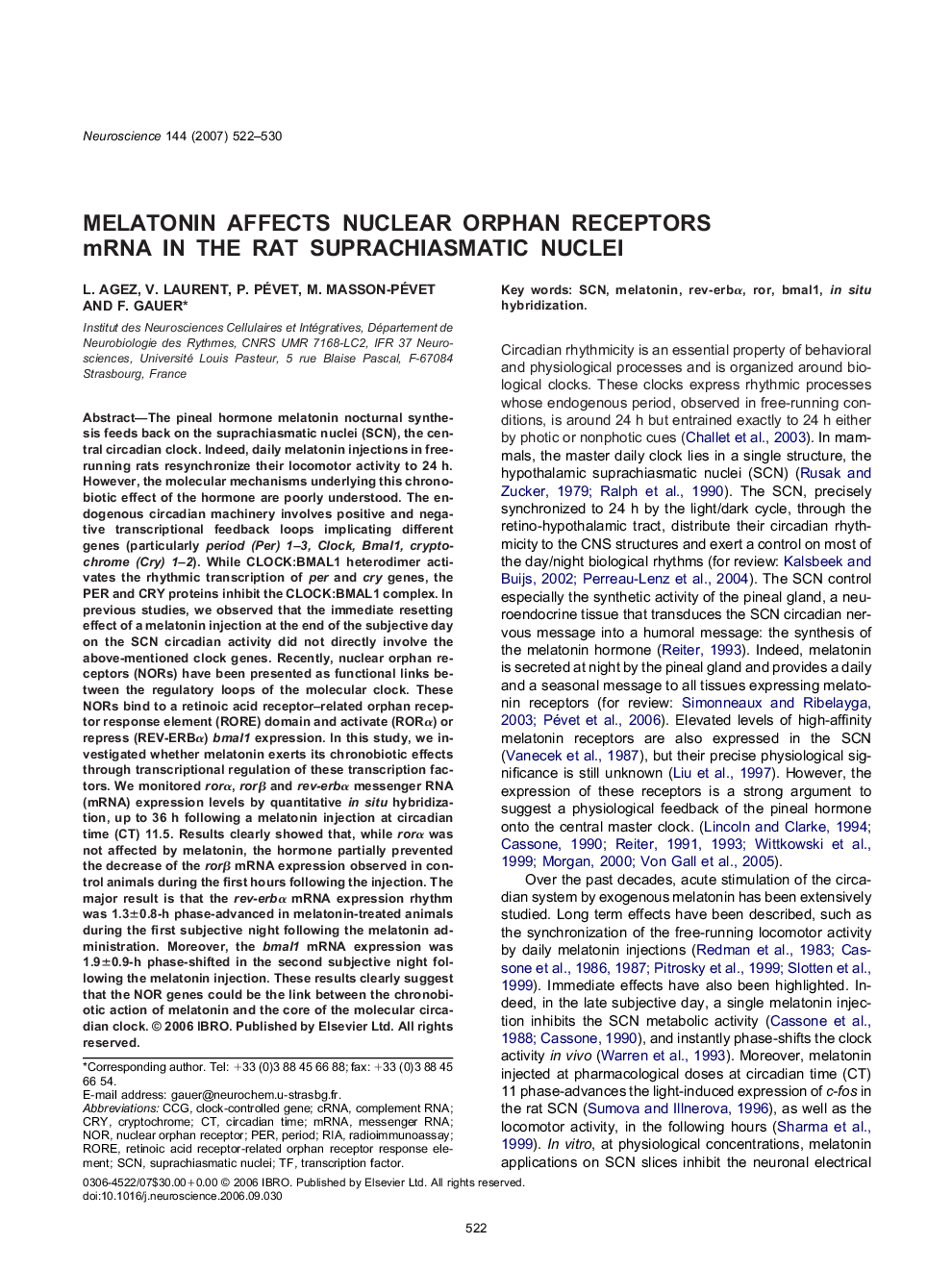 Melatonin affects nuclear orphan receptors mRNA in the rat suprachiasmatic nuclei