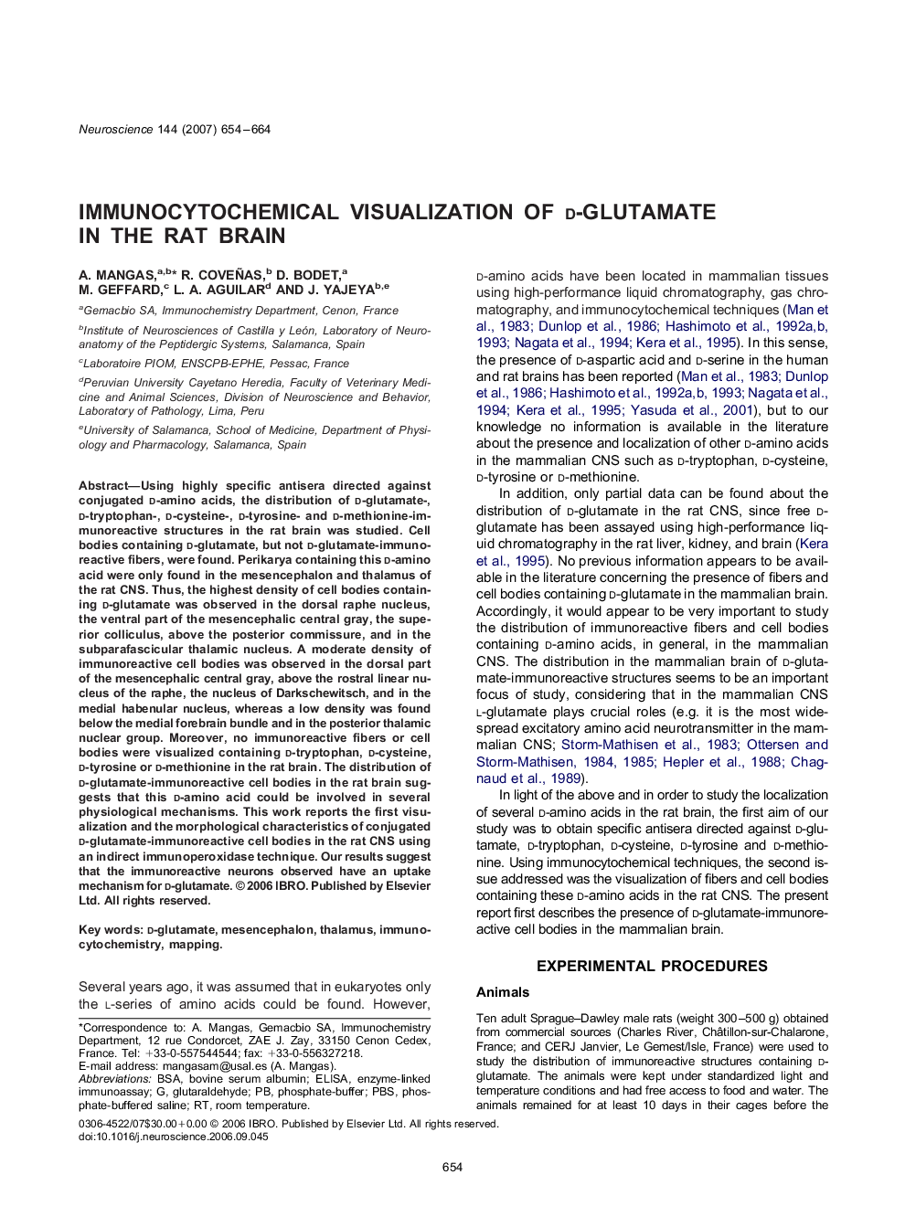 Immunocytochemical visualization of d-glutamate in the rat brain