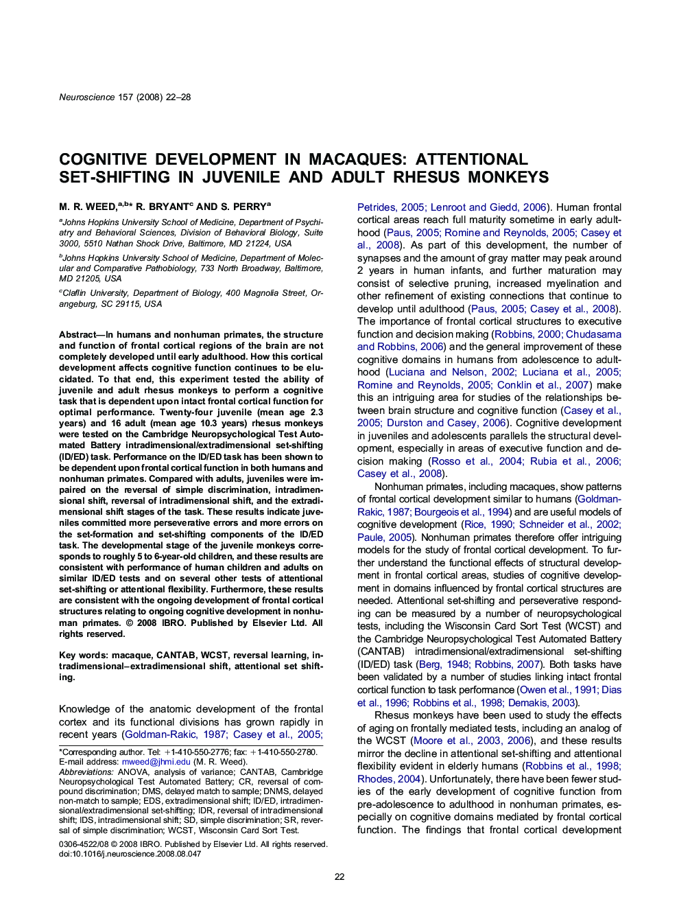 Cognitive development in macaques: Attentional set-shifting in juvenile and adult rhesus monkeys