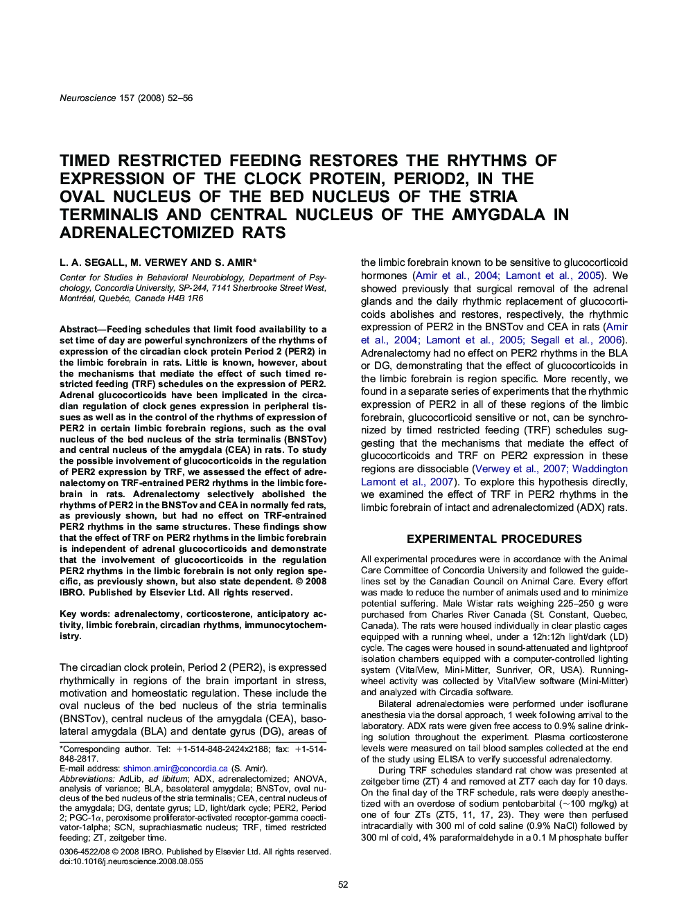 Timed restricted feeding restores the rhythms of expression of the clock protein, Period2, in the oval nucleus of the bed nucleus of the stria terminalis and central nucleus of the amygdala in adrenalectomized rats